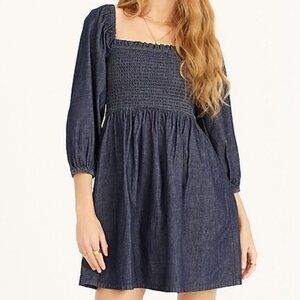 J. Crew Chambray Smocked Puff Sleeve Dress